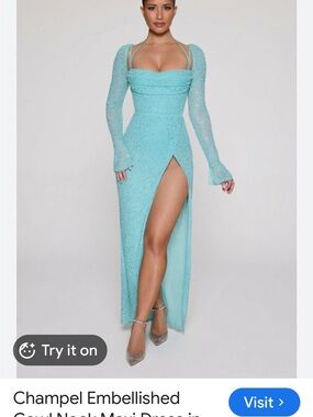 embellished cowl neck maxi dress in aqua Embellished Cowl Neck Maxi Dress in Aquamarine - 4